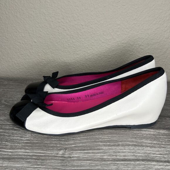Ferca 81 Ballet Style Wedge Shoes Size EU 39 US 8.5 Ivory Black Patent Cap Italy - Picture 2 of 11